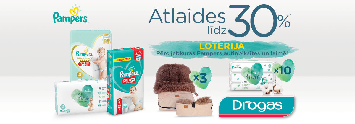 PAMPERS loterija veikalu tīklā Drogas