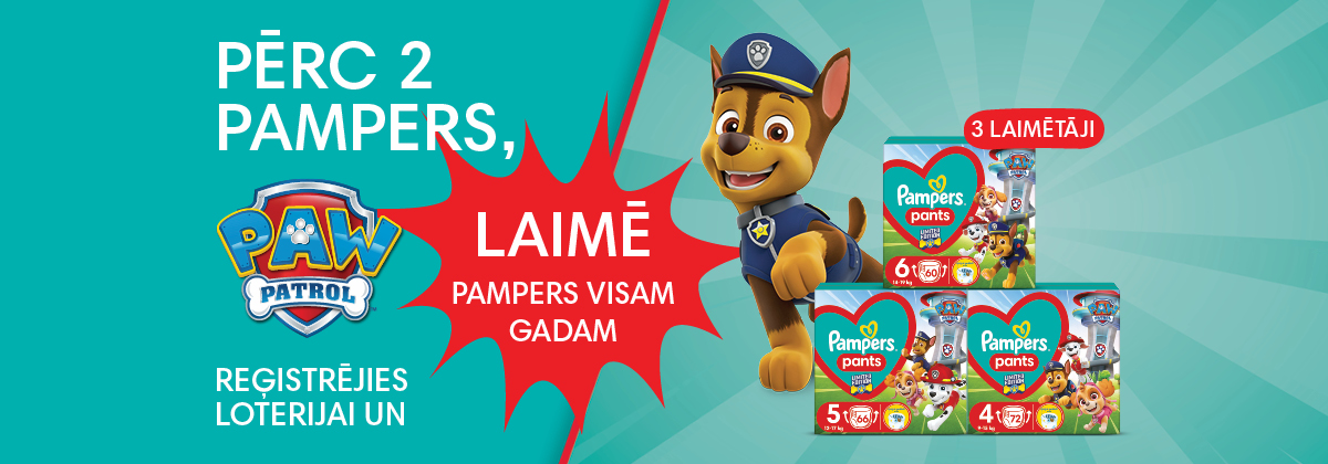 Pampers Paw Patrol loterija veikalos Maxima un Barbora