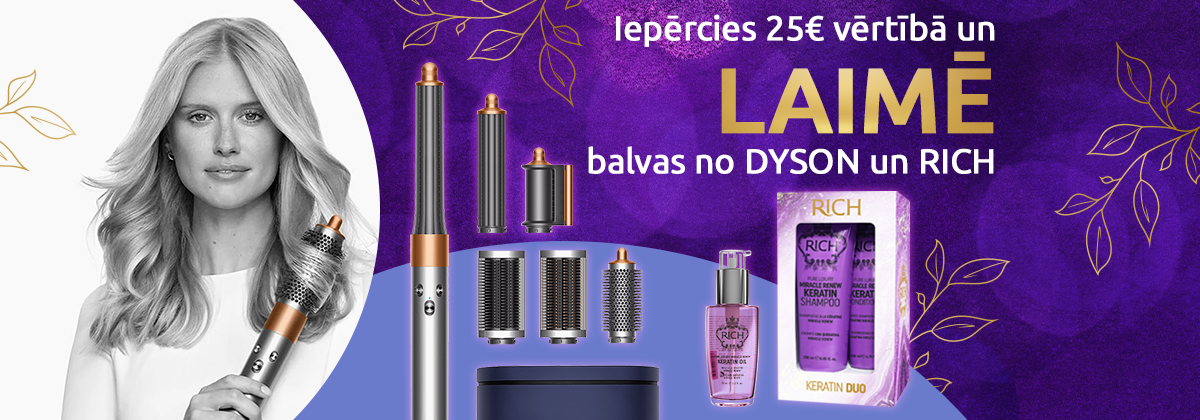 Iepērcies vismaz par 25eur un laimē Dyson matu veidotāju un 5 RICH produktu komplektus