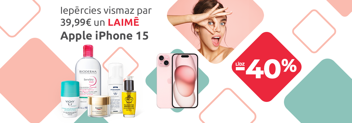 Iepērcies vismaz par 39,99 eur un laimē Apple iPhone 15