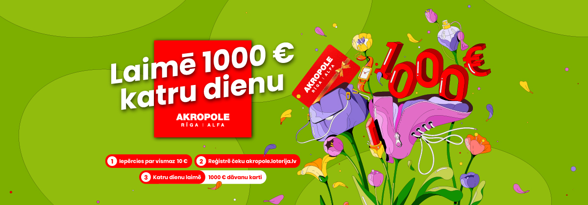 Laimē AKROPOLE dāvanu kartes 1000€ vērtībā katru dienu